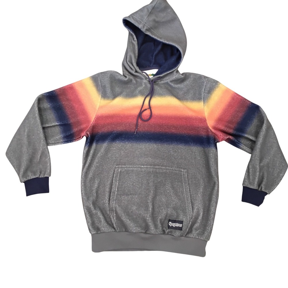 Tipsy Elves Mens Retro Sunset Stripe‎ Hoodie Gray Fleece Pullover Medium